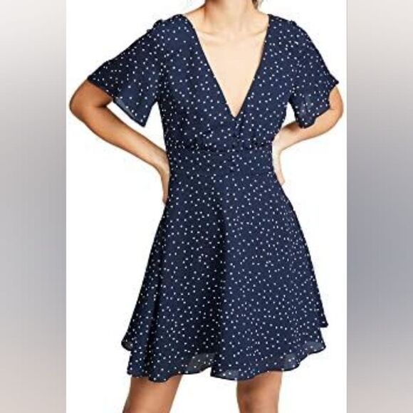 BB DAKOTA Navy Polka Dot Dress - Picture 1 of 7